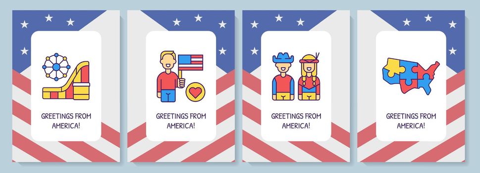 United states of America greeting card with color icon element set