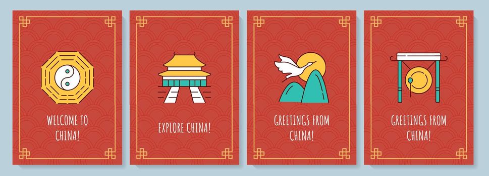 China greeting card with color icon element set