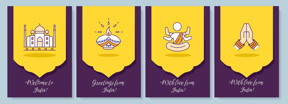 India travelling greeting card with color icon element set