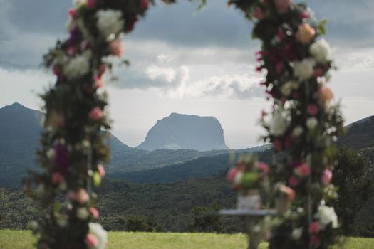Wedding ceremony in the mountains. Mauritius island