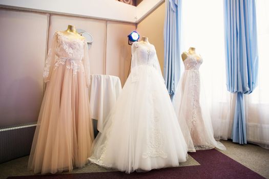 Wedding dresses presented on a fashion exhibition
