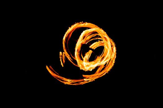 Fire Show Fiery Motion. Night Performance Abstract Drawing.