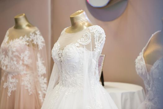 Wedding dresses presented on a fashion exhibition