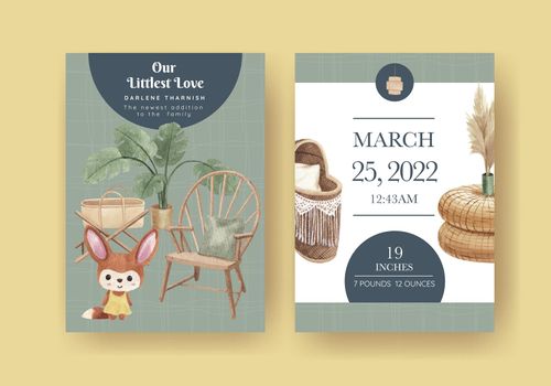 Stats card template with very peri boho nursery concept,watercolor style 