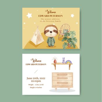 Photo card template with very peri boho nursery concept,watercolor style 