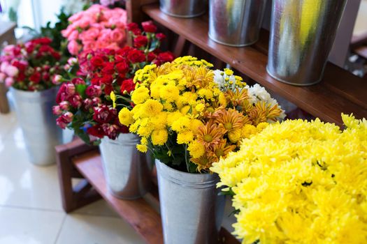 Beautiful colorful flowers in a flower shop.