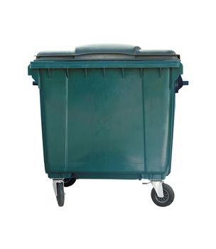closed green garbage container isolated on white background