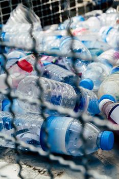 Plastic bottles and containers prepared for recycling