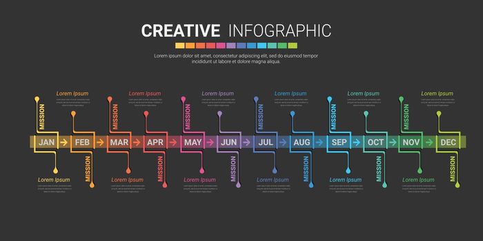 Timeline business for 12 months, Infographics element design and Presentation 