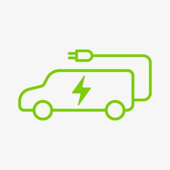 Electric car with power charging cable vector icon