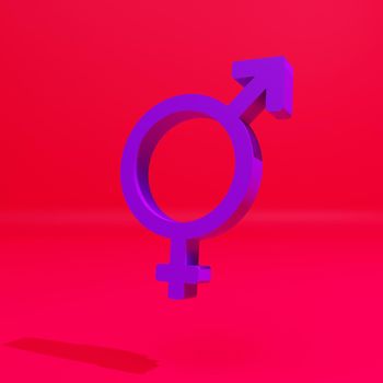3D transgender symbol, abstract male and female symbols and signs on a pink background