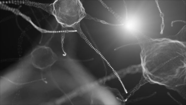Neuronal network of neuron cells. 3D illustration