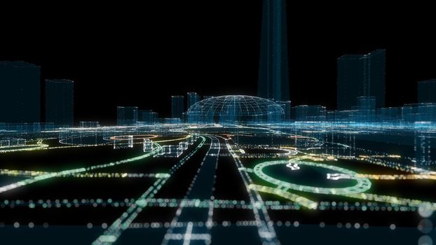 Futuristic Smart Digital City. Smart City And Technology Business Concept