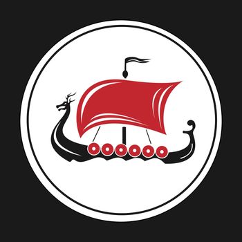 Drakkar vikings logo vector illustration. Viking transport warship. Viking ship boat scandinavia logo icon