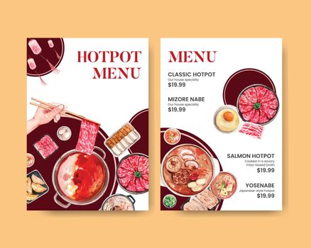 Menu template with Chinese hotpot concept,watercolor