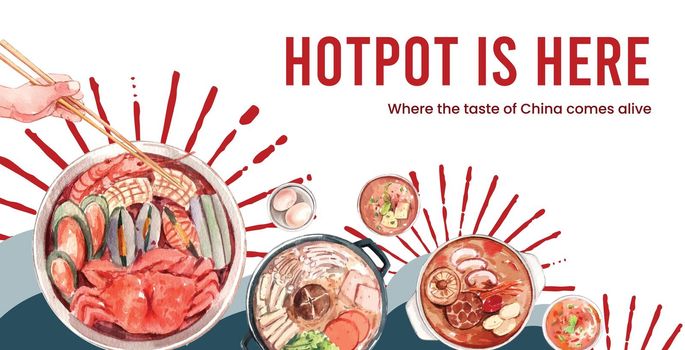 Billboard template with Chinese hotpot concept,watercolor