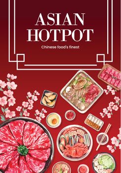 Poster template with Chinese hotpot concept,watercolor
