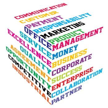 Abstract colored cube with business terms images