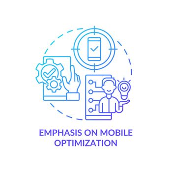 Emphasis on mobile optimization blue gradient concept icon