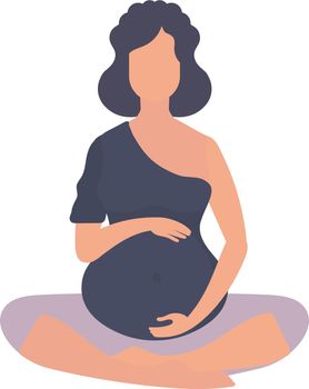 Pregnant woman is doing yoga. Active well built pregnant female character. Isolated on white background. Flat vector illustration.