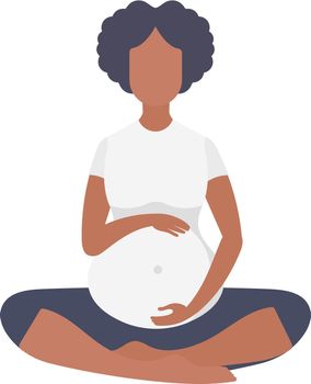 Pregnant woman is doing yoga. Active well built pregnant female character. Isolated. Flat vector illustration.
