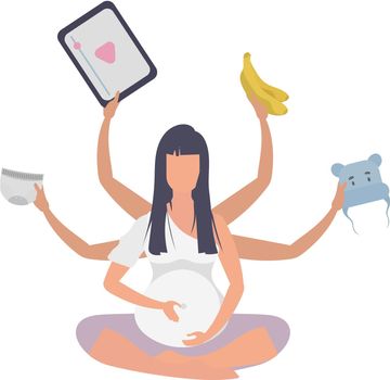Yoga for pregnant women. Active well built pregnant female character. Isolated. Flat vector illustration.