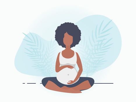 Yoga for pregnant women. Yoga and sports for pregnant women. Banner in blue tones for you. Flat vector illustration.