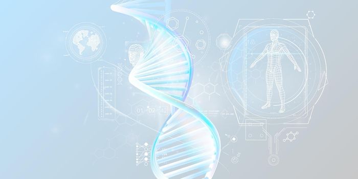DNA double helix and human research infographic data.