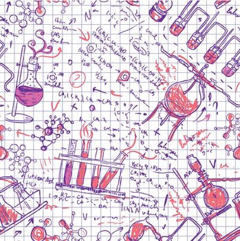 Science chemistry laboratory background (sketchy seamless pattern)