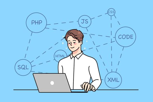 Male web developer work code on computer