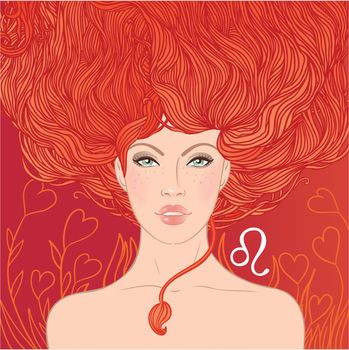 Illustration of leo zodiac sign as a beautiful girl
