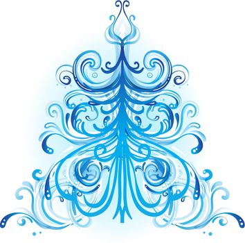 Blue winter tree with swirls