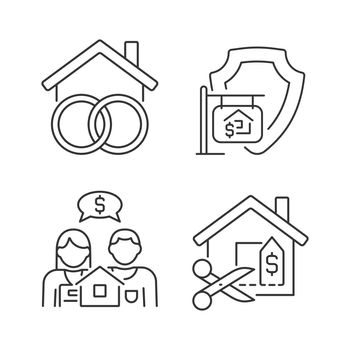 Property purchasing legal features linear icons set