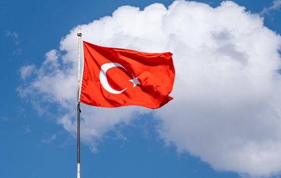 Turkish flag waving on sky background