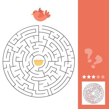 Maze game for children, education worksheet. Bird and nest with eggs. Kids activity sheet. Educational game.