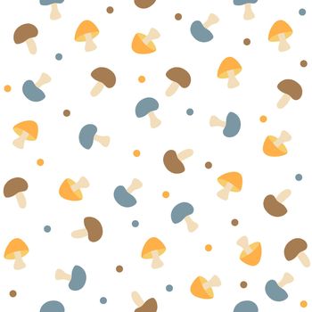 Seamless vector pattern of various mushrooms on white background