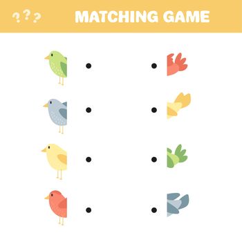 Puzzle game for kids. Activity page. Connect the parts of the picture - birds