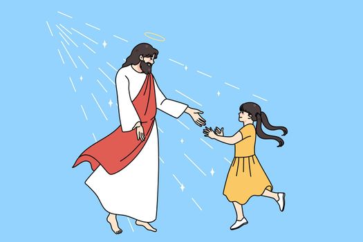 Loving Jesus meet smiling small girl child