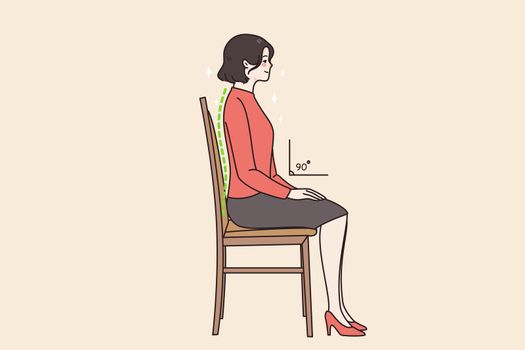 Young woman sit on chair in correct posture