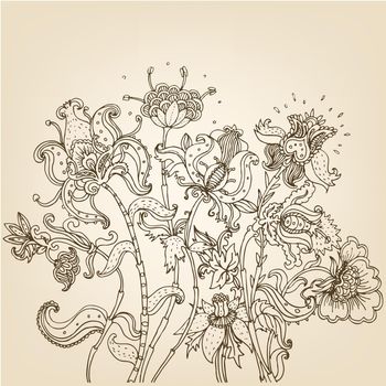 Vintage hand-drawing background with flowers