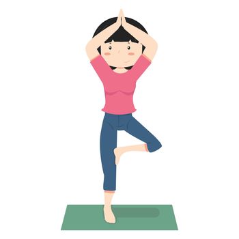Girl meditating practicing yoga doing tree pose Concept