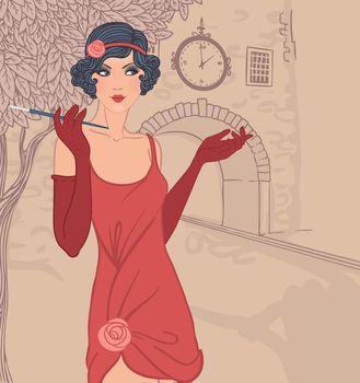 Flapper girls set: vintage woman in1920s style