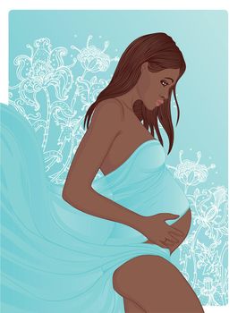 Young African American Mother pregnant isolated, vector illustration