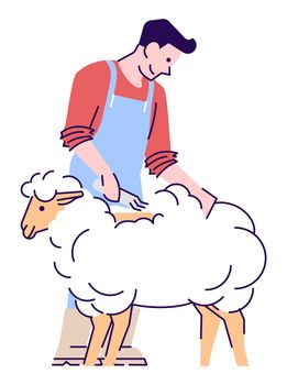 Farmworker with lamb semi flat RGB color vector illustration