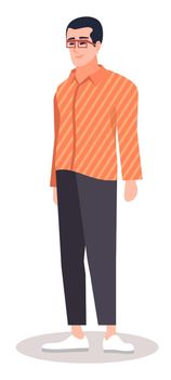 Fashion influencer semi flat RGB color vector illustration. Stylish man wearing glasses isolated cartoon character on white background
