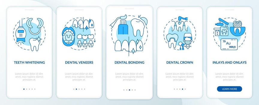 Aesthetic dentistry types blue onboarding mobile app screen