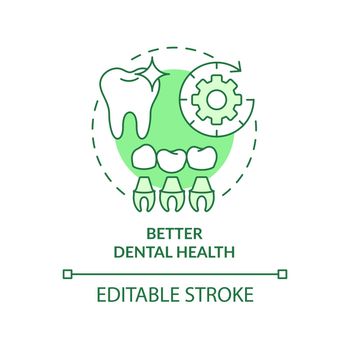 Better dental health green concept icon. Cosmetic dentistry abstract idea thin line illustration. Maintain healthy teeth. Isolated outline drawing. Editable stroke. Arial, Myriad Pro-Bold fonts used