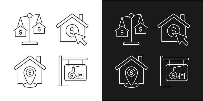 Housing searching linear icons set for dark, light mode