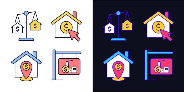 Housing searching light and dark theme color icons set