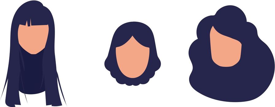 Set of faces of girls of different nationalities. Isolated. Vector.